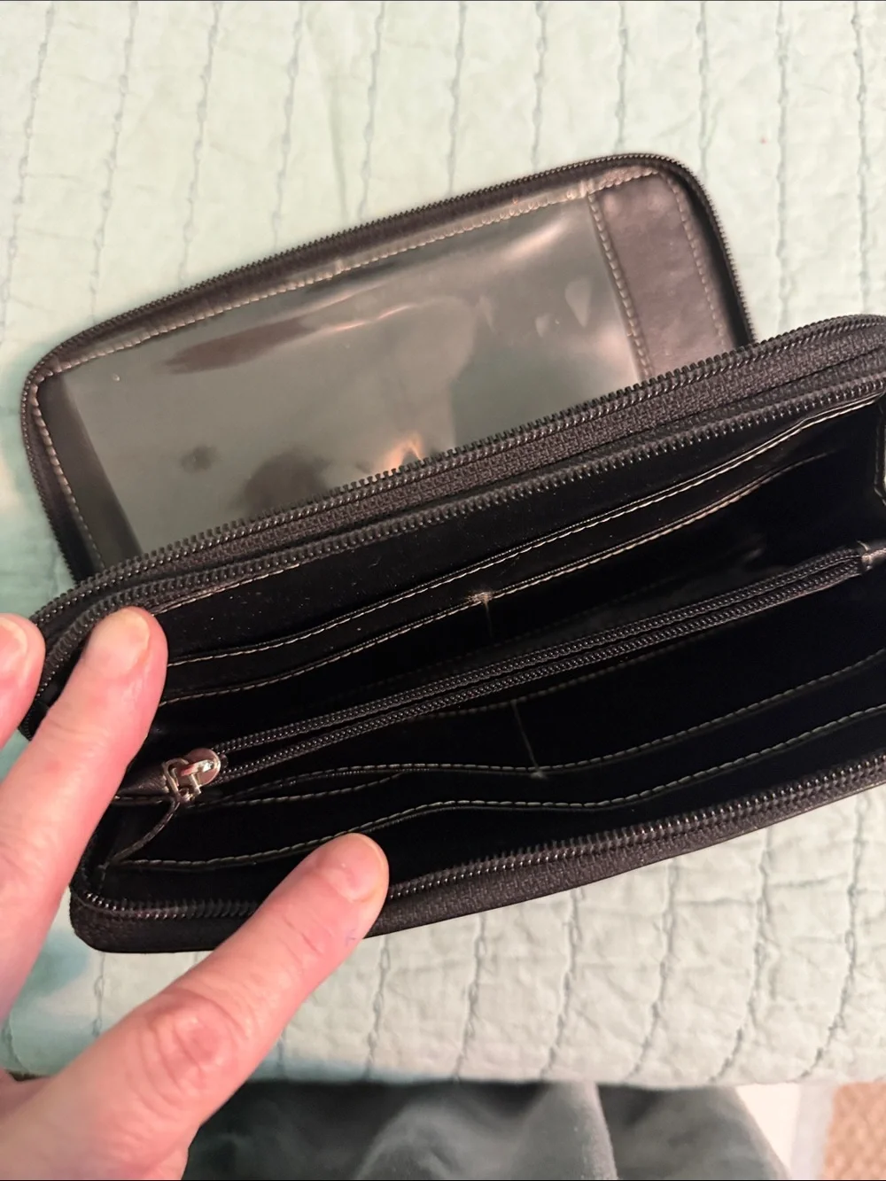Lodis Black Leather Wallet zip around inside zipper pocket